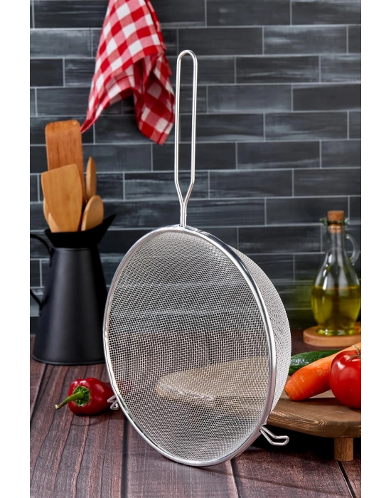 Tencereye Takılan 25 Cm Lüks Büyük Boy Çelik Tel Süzgeç & Kevgir