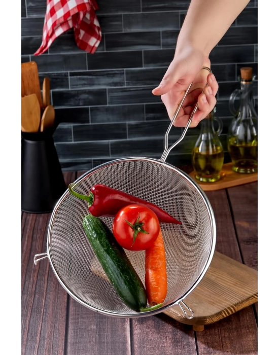 Tencereye Takılan 25 Cm Lüks Büyük Boy Çelik Tel Süzgeç & Kevgir