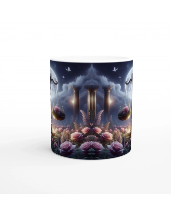 Terazi Burcu Baskılı Kahve Kupası - Ay ışığında Zodyak Bahçesi Vs1