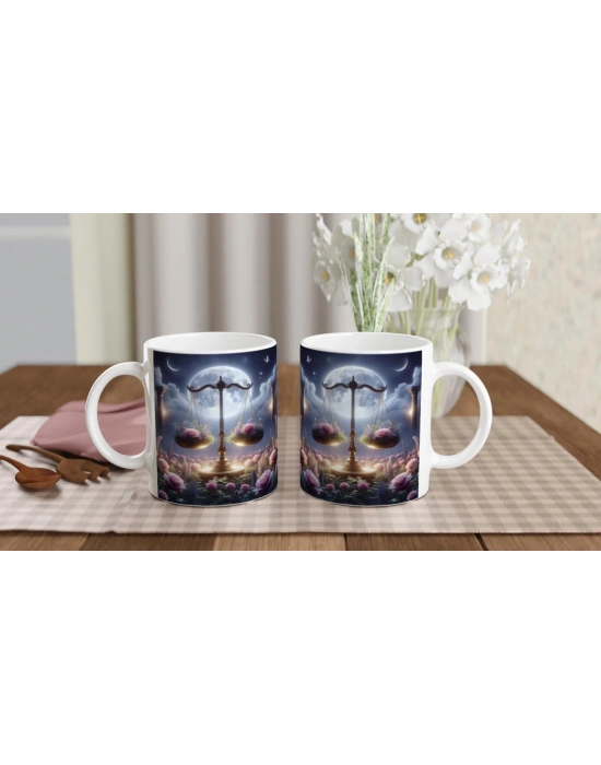 Terazi Burcu Baskılı Kahve Kupası - Ay ışığında Zodyak Bahçesi Vs1