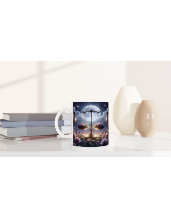 Terazi Burcu Baskılı Kahve Kupası - Ay ışığında Zodyak Bahçesi Vs1