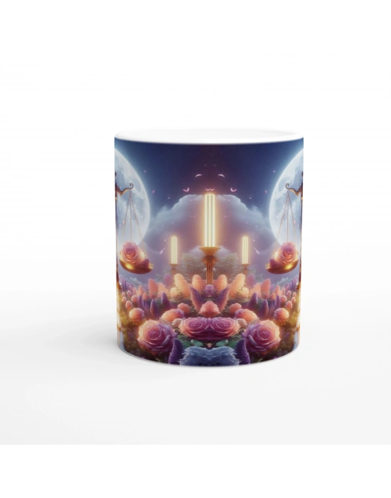 Terazi Burcu Baskılı Kahve Kupası - Ay ışığında Zodyak Bahçesi Vs4