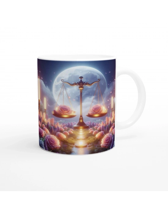 Terazi Burcu Baskılı Kahve Kupası - Ay ışığında Zodyak Bahçesi Vs4
