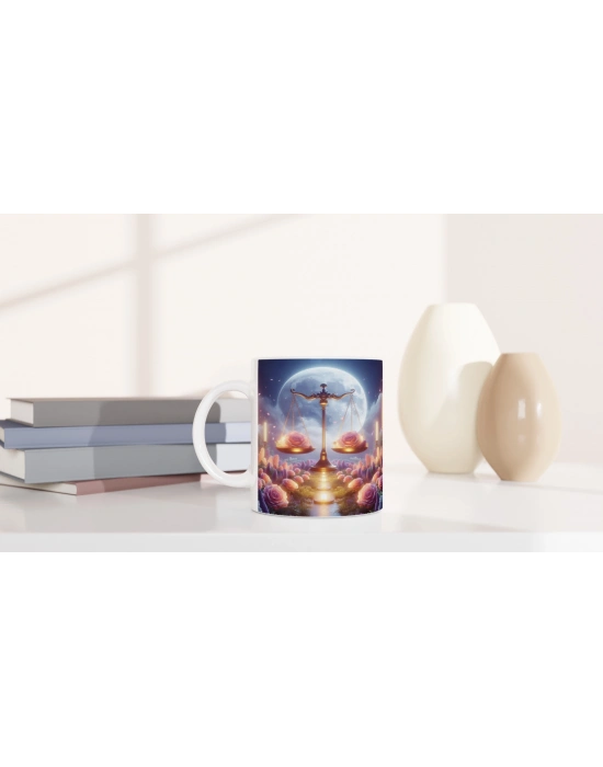 Terazi Burcu Baskılı Kahve Kupası - Ay ışığında Zodyak Bahçesi Vs4