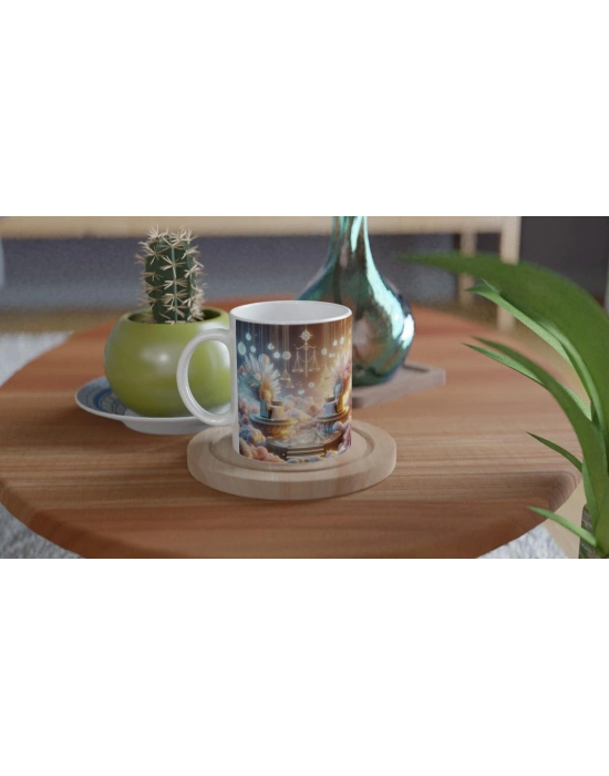 Terazi Burcu Baskılı Kahve Kupası - Elementsel Doğa Krallığı Temalı Vs4