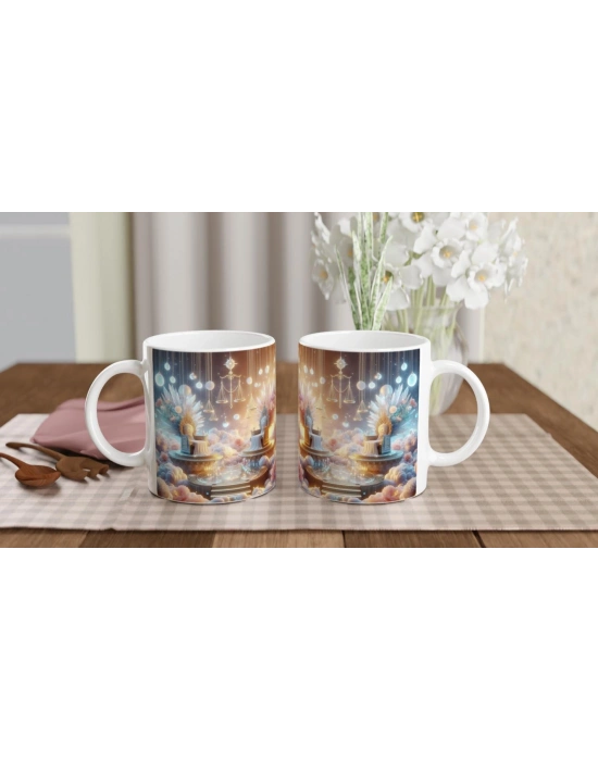 Terazi Burcu Baskılı Kahve Kupası - Elementsel Doğa Krallığı Temalı Vs4