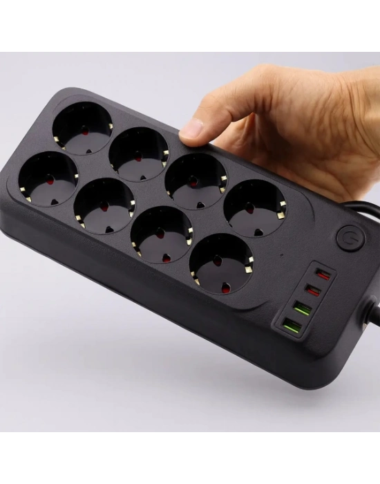 Termal Akım Korumalı 8 Prizli Uzatma Kablosu