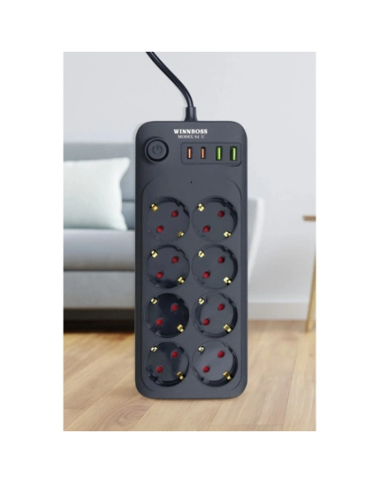 Termal Akım Korumalı 8 Prizli Uzatma Kablosu