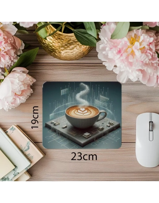 Terminal Şeklinde Latte Sanatı Mousepad - 19x23 cm 2 mm Dikdörtgen İthal Baskılı Mouse Pad