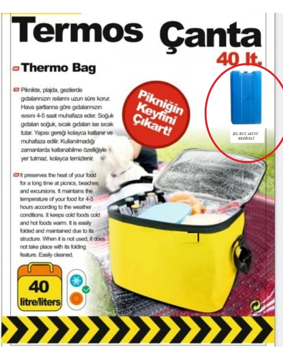 Termos Çanta - Piknik Çantası Buz Aküsü Hediyeli 40lt