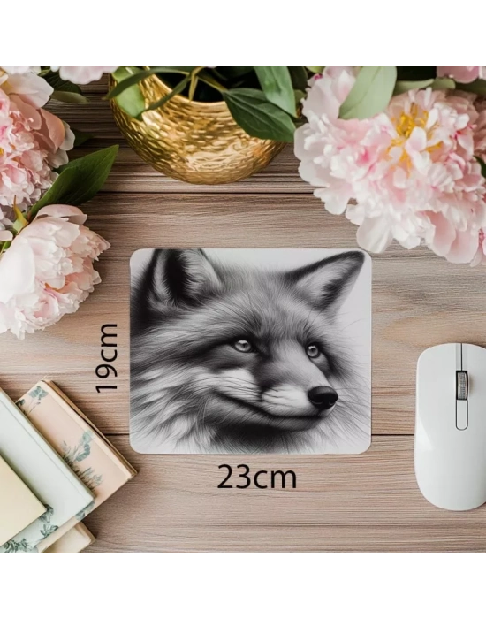 Tilki Çizimli Mousepad – Bilge ve Sade - 19x23 cm 2 mm Dikdörtgen İthal Baskılı Mouse Pad