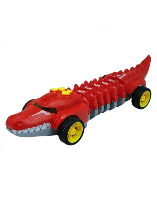 Timsah Araba - Otomatik Hareketli Sesli Işıklı 32 cm - Kırmızı Timsah