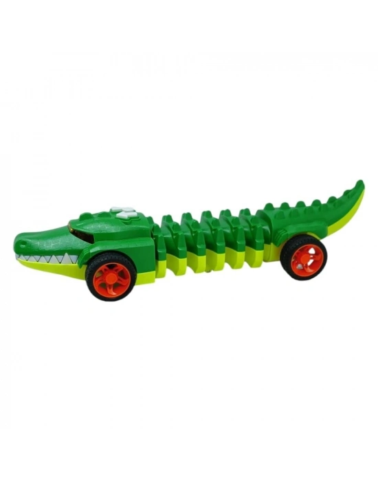 Timsah Araba - Otomatik Hareketli Sesli Işıklı 32 cm - Yeşil Gerçekçi Timsah