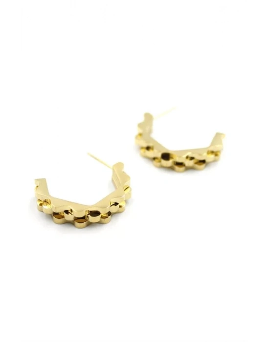 Tırtıklı Beşgen Çelik Küpe - Altın