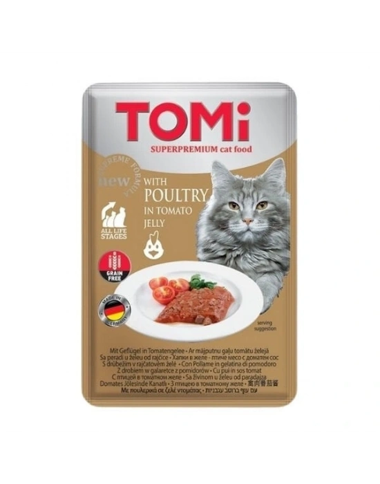 Tomi Kümes Hayvanlı ve Domatesli Pouch Yetişkin Konserve Kedi Maması 100 Gr