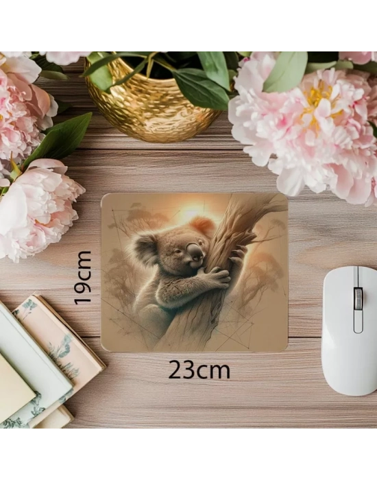 Toprak Renklerde Koala Temalı Mousepad - 19x23 cm 2 mm Dikdörtgen İthal Baskılı Mouse Pad