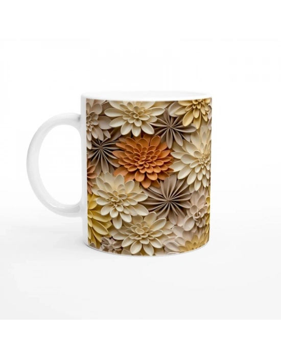 Toprak Tonlarında Rölyef Çiçek Desenli Kupa Bardak