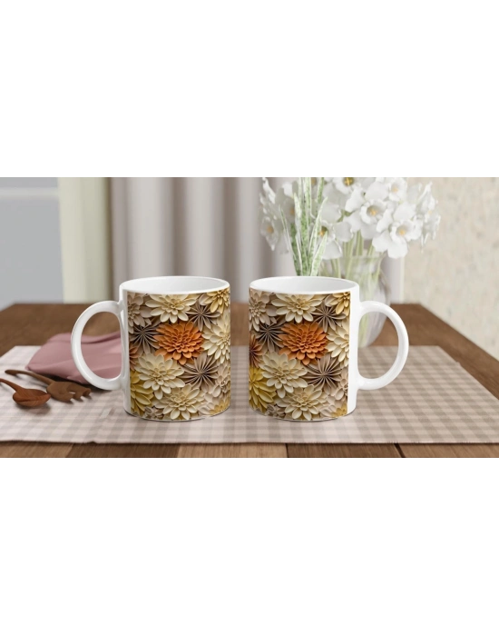 Toprak Tonlarında Rölyef Çiçek Desenli Kupa Bardak