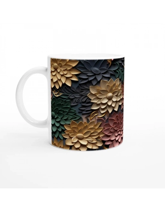 Toprak ve Altın Çiçek Desenli Kupa Bardak