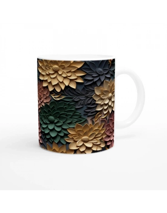 Toprak ve Altın Çiçek Desenli Kupa Bardak