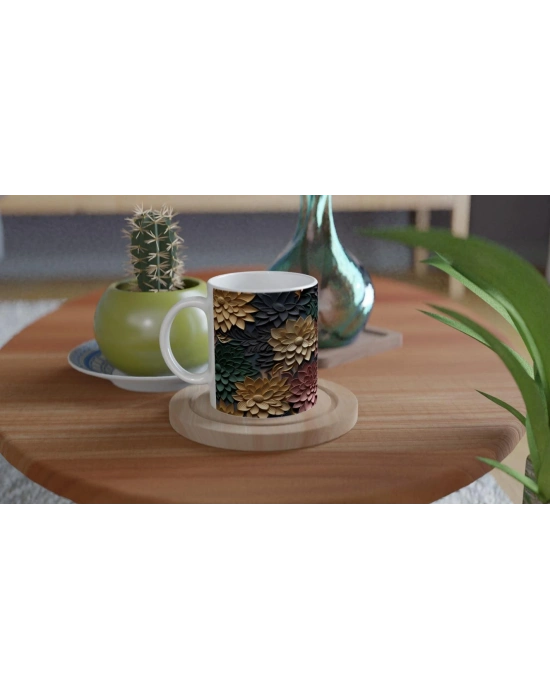 Toprak ve Altın Çiçek Desenli Kupa Bardak