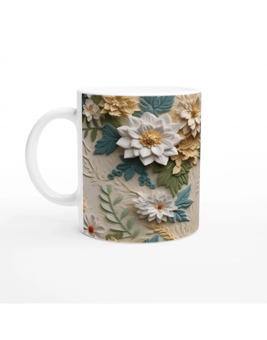 Toprak ve Nane Tonlu Çiçekli Kupa Bardak