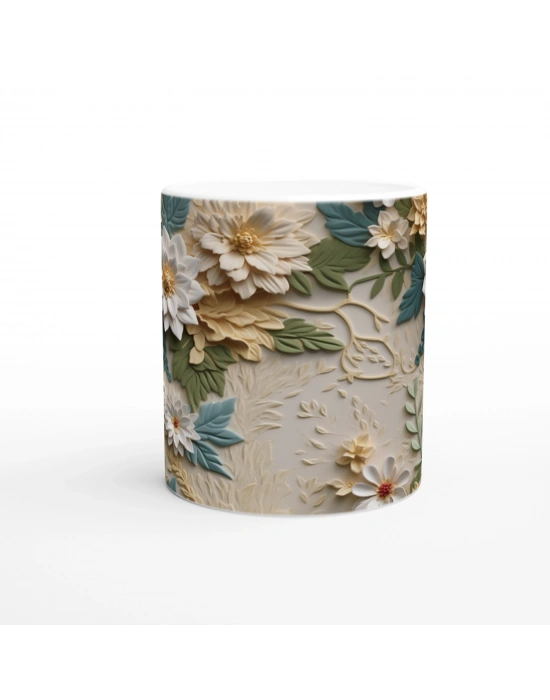 Toprak ve Nane Tonlu Çiçekli Kupa Bardak