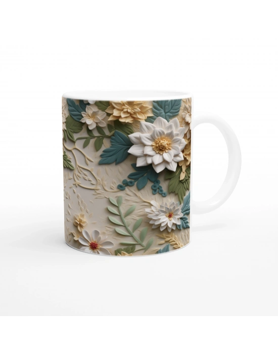 Toprak ve Nane Tonlu Çiçekli Kupa Bardak