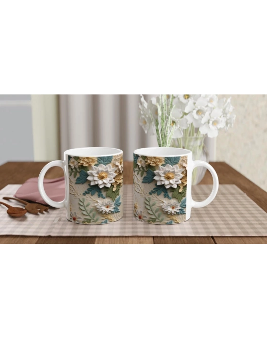 Toprak ve Nane Tonlu Çiçekli Kupa Bardak