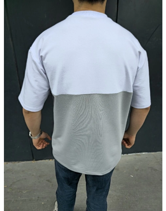 Torba Cep Detaylı Parçalı T-Shirt - Gri -