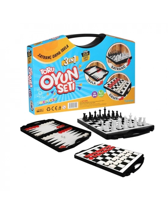 ® Toru 3 in 1 Çantalı Oyun Seti Satranç-Dama-Tavla