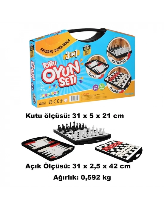 ® Toru 3 in 1 Çantalı Oyun Seti Satranç-Dama-Tavla