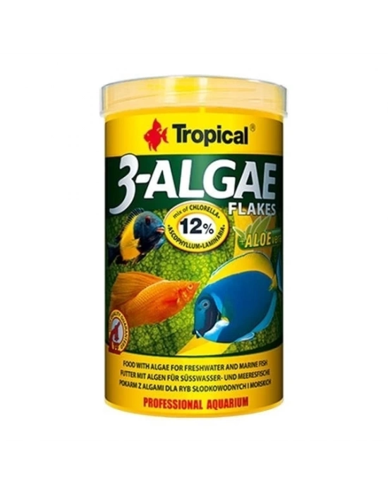 Tropical 3-Algae Flakes Tatlı ve Tuzlu Su Balıkları için Alg İçeren Balık Yemi 250 Ml 50 Gr