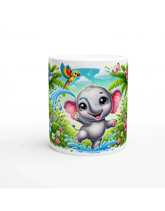 Tropik Fil Neşesi Temalı Çocuklara Özel Baskılı Kupa Bardak