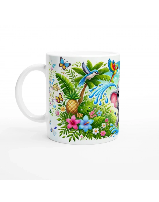 Tropik Fil Neşesi Temalı Çocuklara Özel Baskılı Kupa Bardak