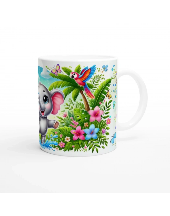 Tropik Fil Neşesi Temalı Çocuklara Özel Baskılı Kupa Bardak