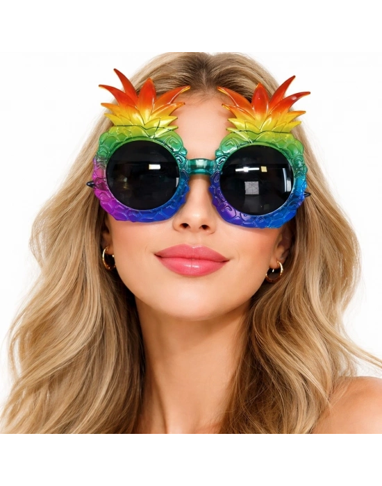 Tropikal Ananas Tasarımlı Renkli Hawaii Parti Gözlüğü