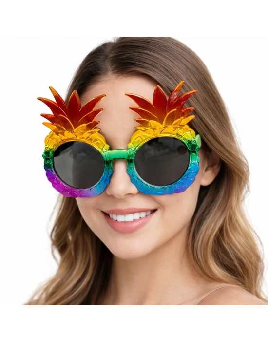 Tropikal Ananas Tasarımlı Renkli Hawaii Parti Gözlüğü