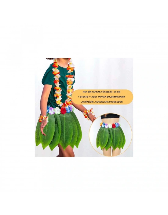Tropikal Esintili Hawaii Yapraklı Parti Eteği Çocuk Boy
