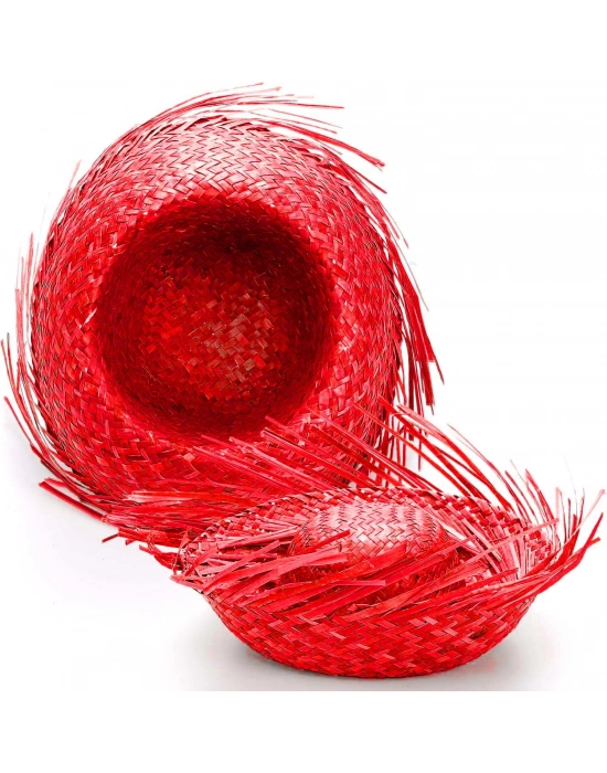 Tropikal Parti Kırmızı Hasır Hawaii Şapkası