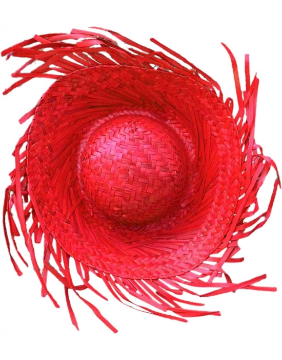 Tropikal Parti Kırmızı Hasır Hawaii Şapkası