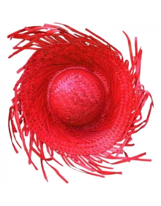 Tropikal Parti Kırmızı Hasır Hawaii Şapkası