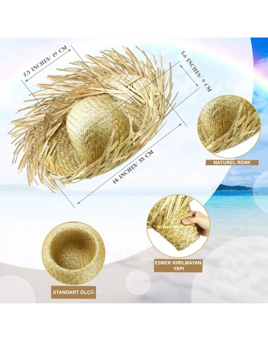 Tropikal Parti Natural Hasır Şapka
