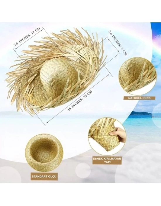 Tropikal Parti Natural Hasır Şapka