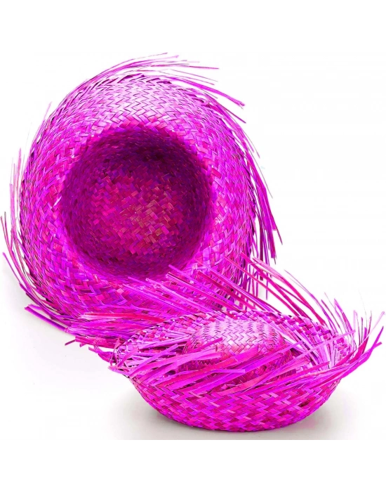 Tropikal Parti Pembe Fuşya Hasır Hawaii Şapkası 13x36 Cm