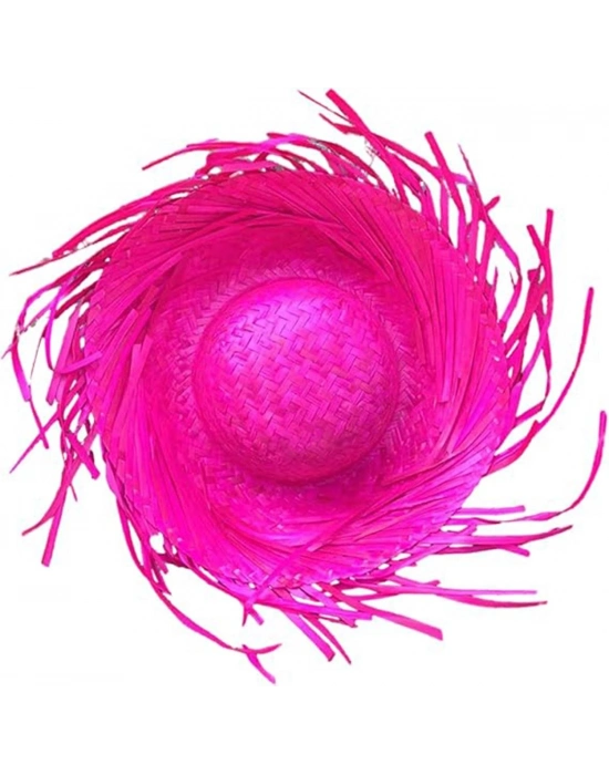 Tropikal Parti Pembe Fuşya Hasır Hawaii Şapkası 13x36 Cm