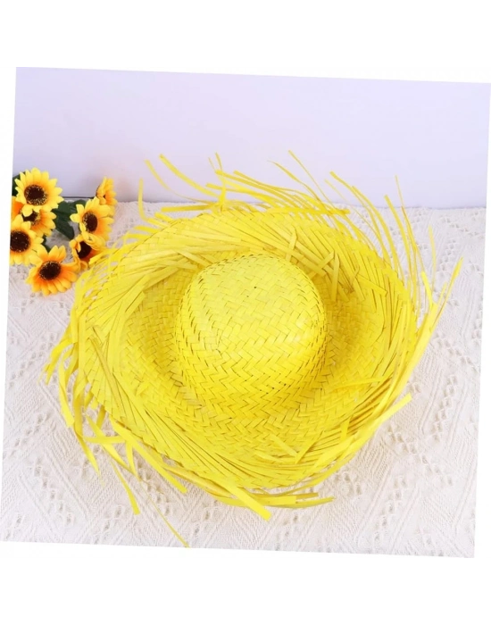 Tropikal Parti Sarı Hasır Hawaii Şapkası 13x36 Cm