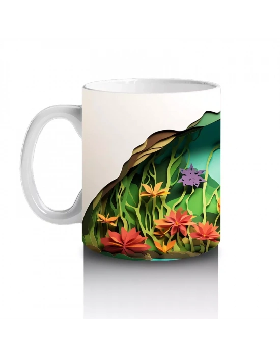 Tropikal Yapraklar Arasında Renkli Yusufçuk– Baskılı Kahve Kupası