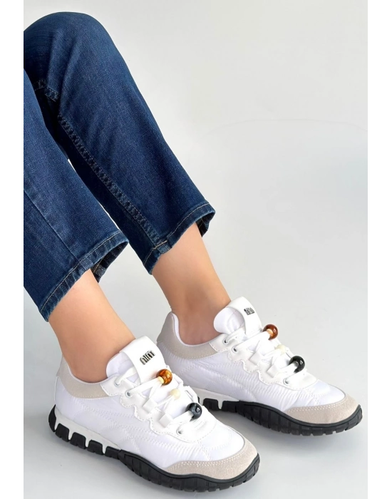 Tues Beyaz Nubuk Bağcıklı Spor Ayakkabı