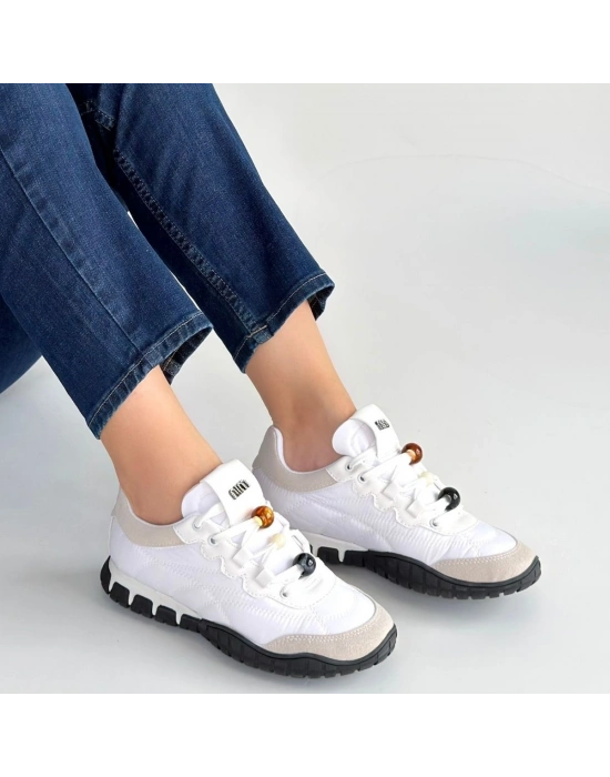 Tues Beyaz Nubuk Bağcıklı Spor Ayakkabı